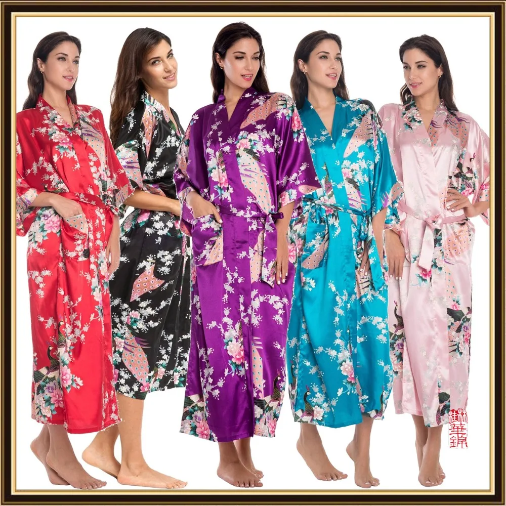 Атласный халат большого размера 3XL женский сексуальный шелковый пеньюар