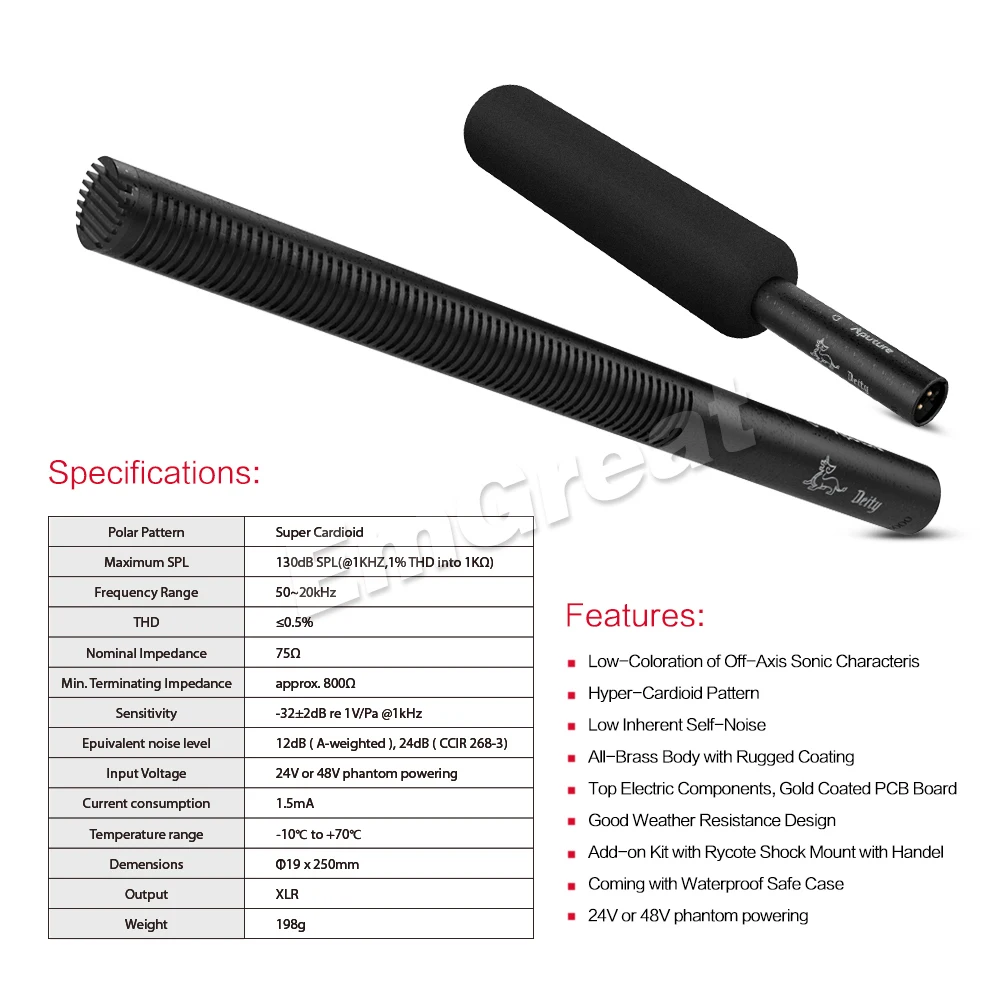 Aputure Deity супер кардиоидный конденсаторный дробовик видео микрофон с ветровым