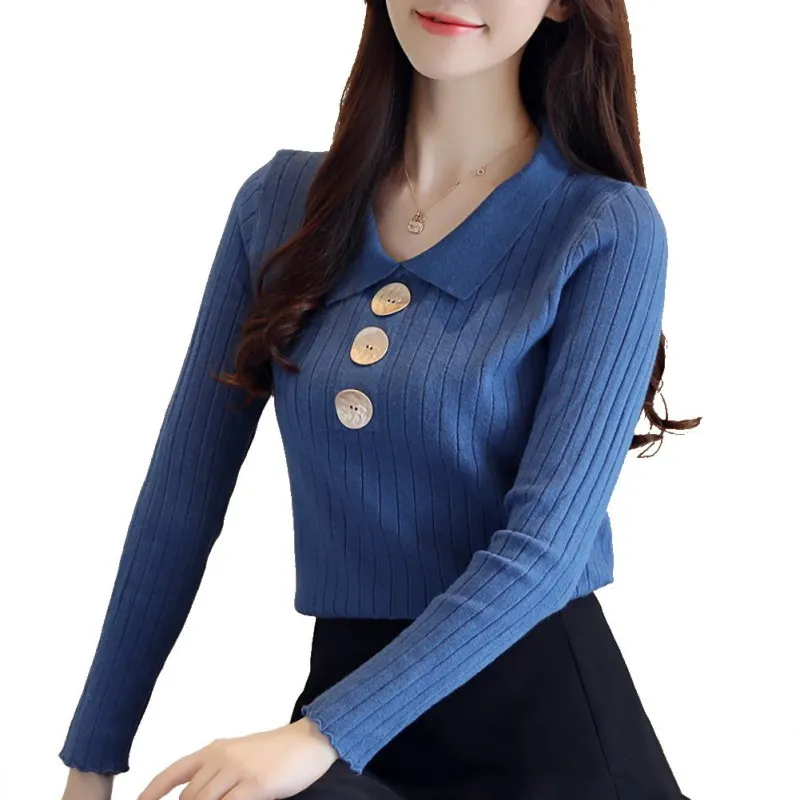 Женский трикотажный свитер с V-образным вырезом на пуговицах | Женская одежда