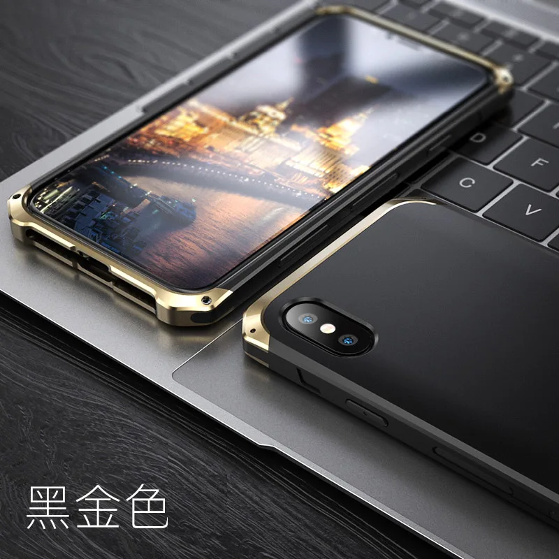 Для iphone X XR XS MAX 5S 6s 7 8 plus чехол с металлической головкой и задней панелью из поликарбоната защита от падения на 360 градусов задняя крышка чехол - Цвет: black gold