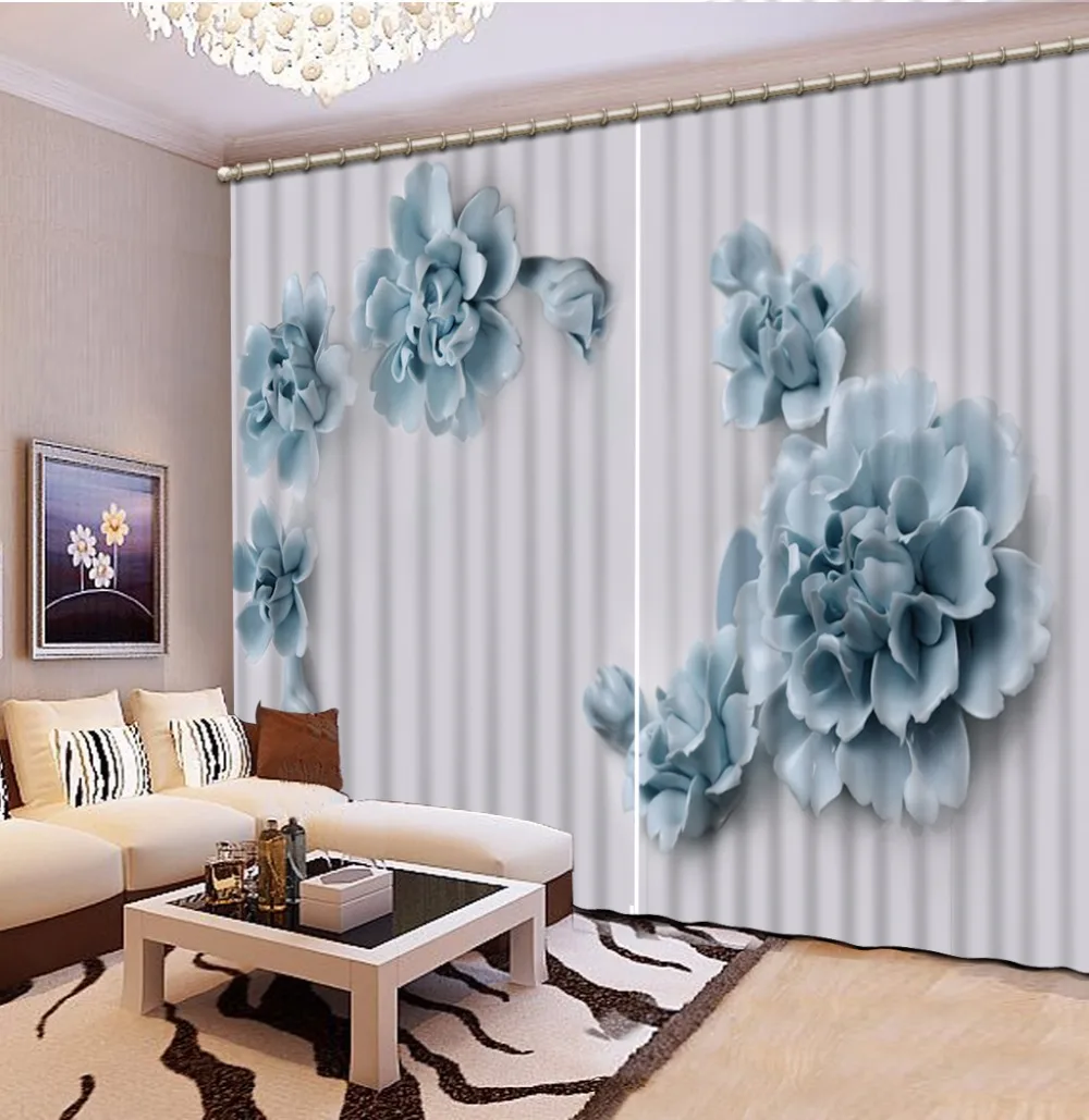 New Custom 3D Beautiful Printed Curtain Jade Carving Blue Flower Blackout Shade Window Curtains Living Room | Дом и сад