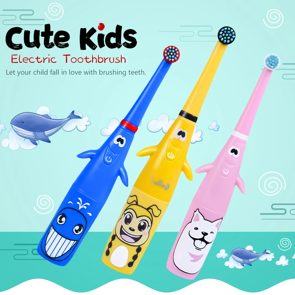 

Children Electric Toothbrush With 2 Brush Heads Kids Cute Soft Hair Toothbrush Rotary electric toothbrush for children aged 3-12