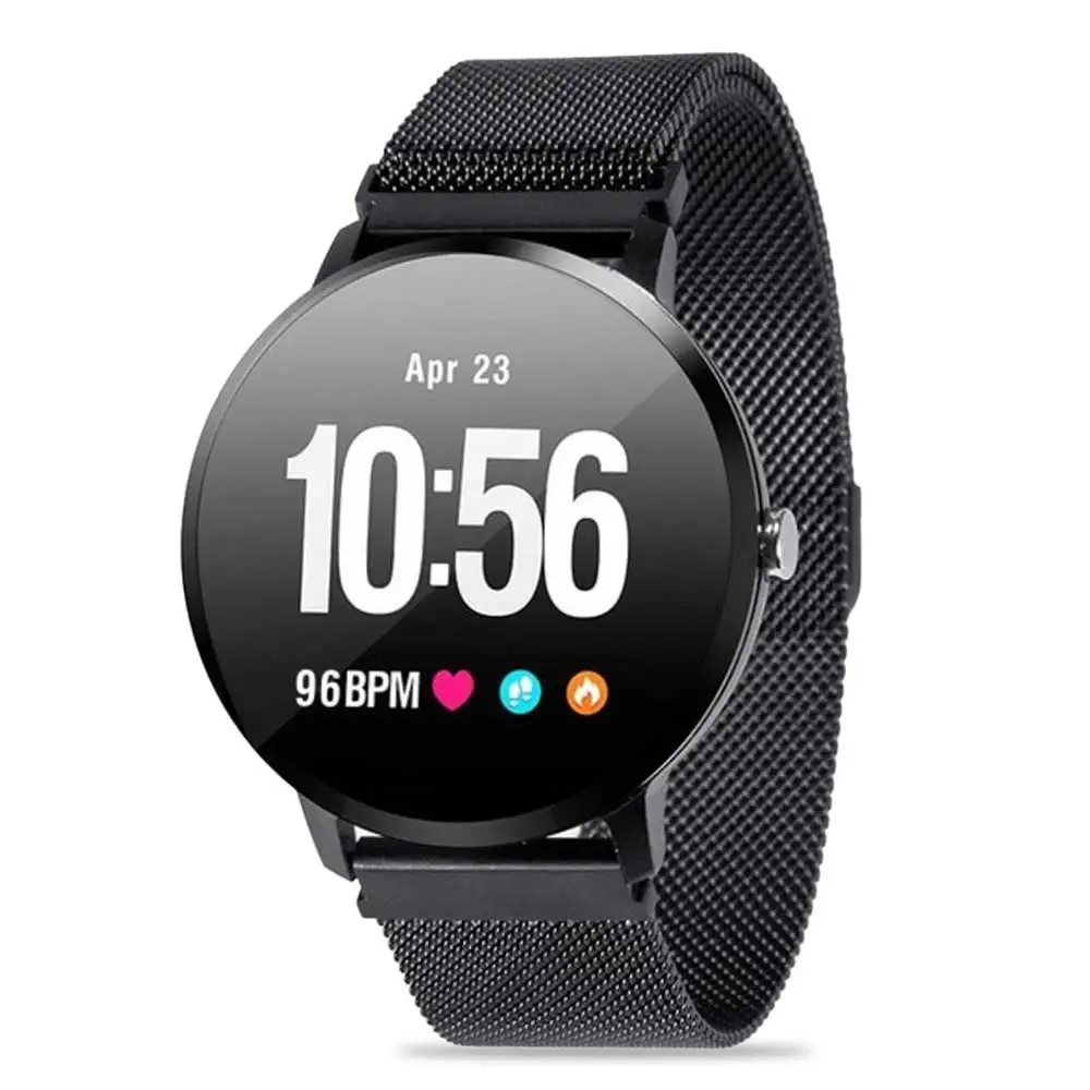V11 Смарт-часы из нержавеющей Strap Heart Rate крови Давление сна HD Цвет Экран монитор