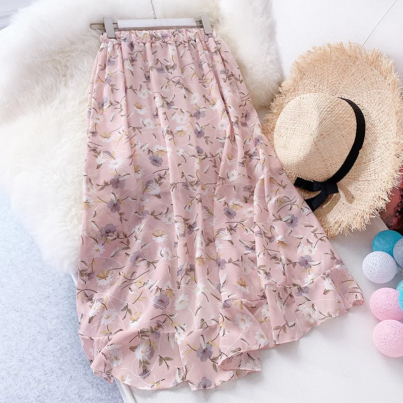 Для женщин корейский стиль юбка с цветочным принтом летняя из эластичного