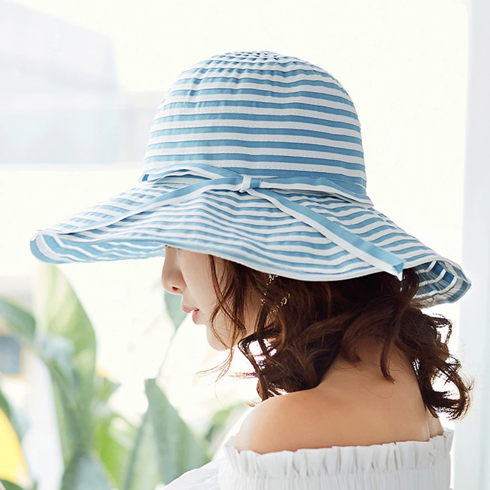 Женские шляпы от солнца с бантом модные соломенные в полоску гибким пляжные