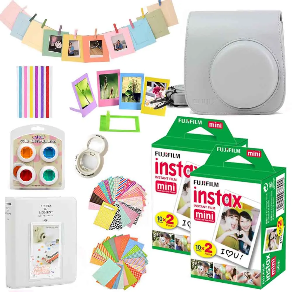 Smoky White Set Fujifilm Instax Mini films 40 шт.+ Instax Mini 8 Instax Mini 9 мгновенная фотокамера из искусственной кожи чехол сумка чехол+ набор аксессуаров - Цвет: Smoky White Set