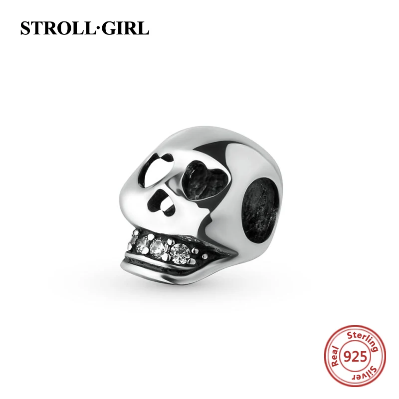 Strollgirl Серебро 925 череп головы Pandora Подвески бисер коллекция Fit оригинальной прелести браслет женский DIY Ювелирные изделия Подарки