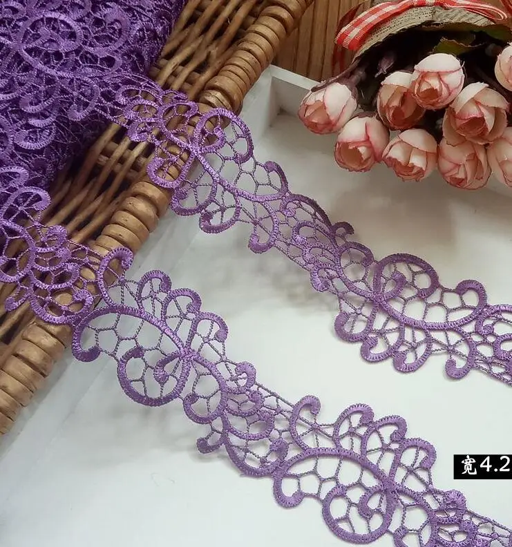 purple 2 м розового и фиолетового цветов Цветочные Venise кружевной отделкой DIY ручной работы, с кружевом, аксессуары для текстильного кружева ткани 4,2 см - Цвет: purple