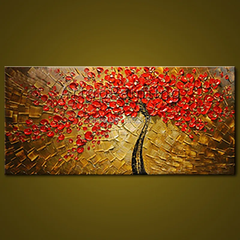 Картина маслом на холсте Ручная роспись палитра нож 3D текстура красные цветы