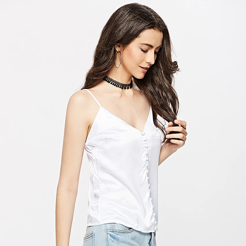 OOTN белое пятно Спагетти ремень топы Для женщин с v образным вырезом пикантные