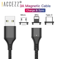 accezz magnetic usb charging cable 3a fast charge data micro usb type c cables for iphone 7 x xs max xiaomi samsung magnet wire