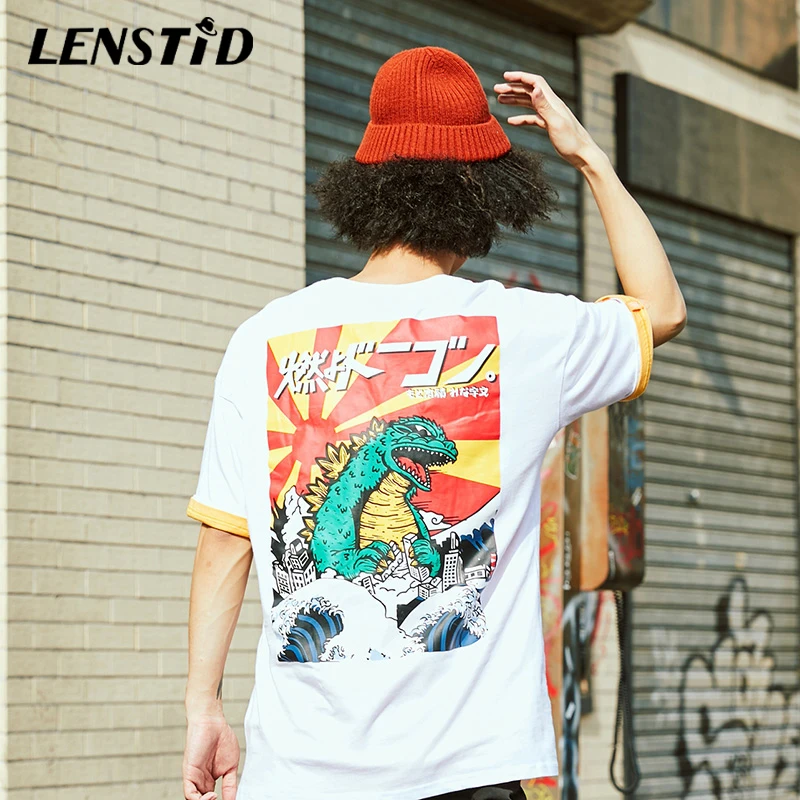 LENSTID 2019 Men T-Shirt Hip Hop Japanese Monster T Shirts Harajuku Streetwear Cartoon Tshirt Print Summer Short Sleeve Top Tees | Мужская