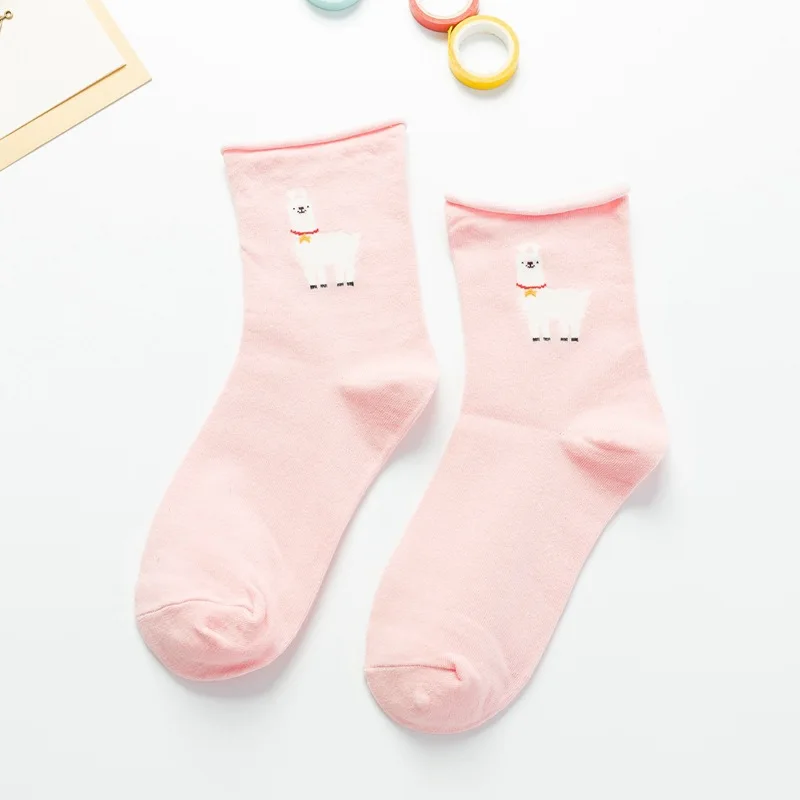 Alpaca 1 пара, модные, в японском стиле, шикарные, с рисунком фламинго, альпаки, пингвина, енота, женские забавные носки, весна-лето, Прямая поставка - Цвет: Alpaca
