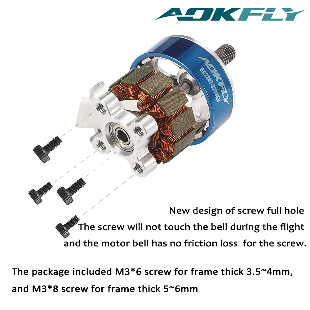 1 шт. AOKFLY 2207 двигатель 2200KV 2600KV CW RC бесщеточные двигатели 3-4S для QAV 210 220 250 3 5 ~ 6 мм