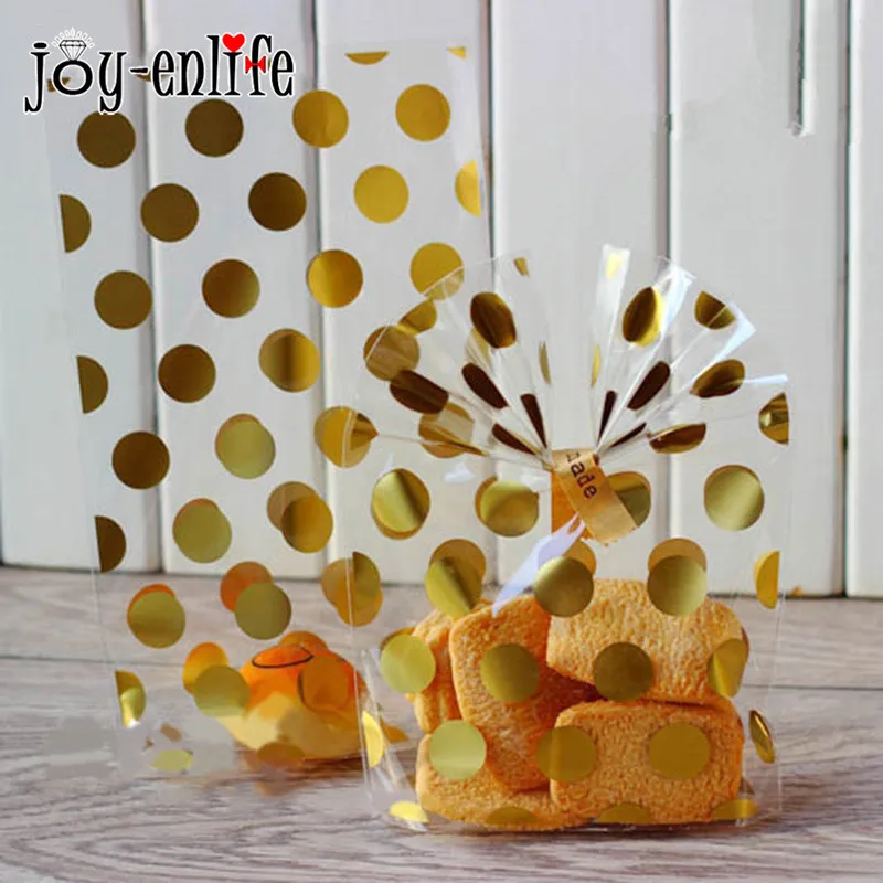 JOY-ENLIFE, 20 штук, прозрачный пластиковый пакет в белый горошек для вечеринки в честь рождения ребенка, свадьбы, конфет, печенья, посылка, пакет