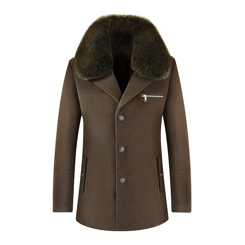 Мужская однобортная ветровка со съемным воротником шерстяное пальто зимние