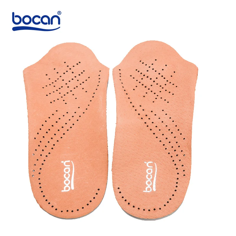 Bocan genuine leather insoles arch support for flat feet breathable insoles shock absorption for unisex