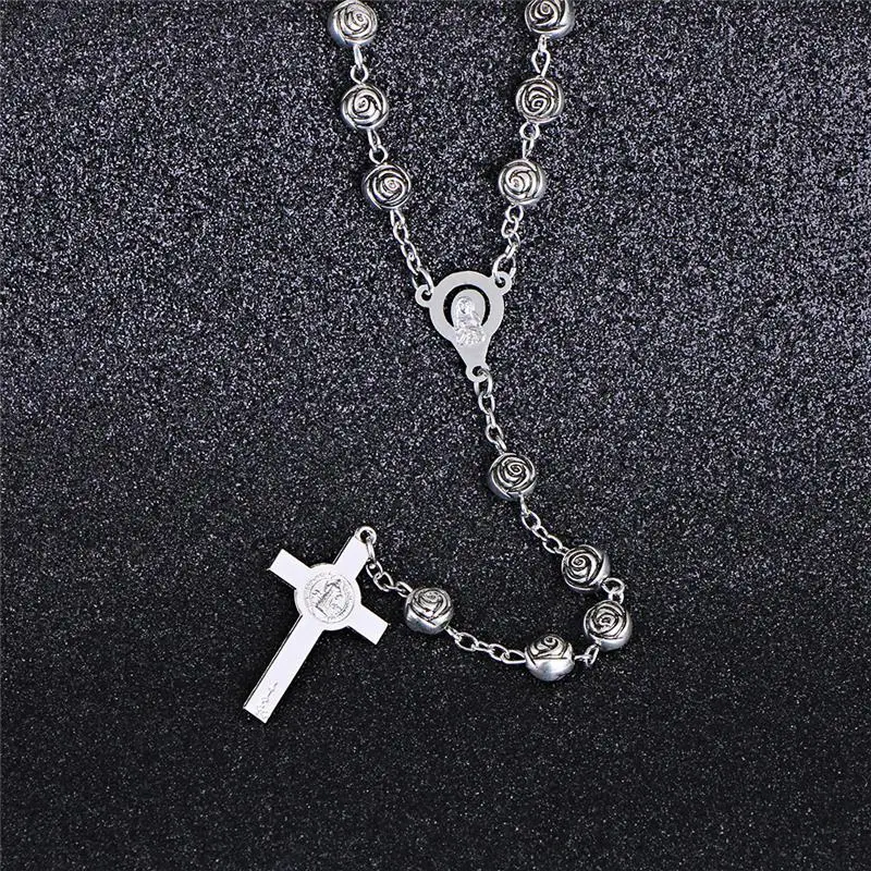 Коми винтажные четки бусины 8 мм Цветок ожерелье старый Металл падение крест Девы