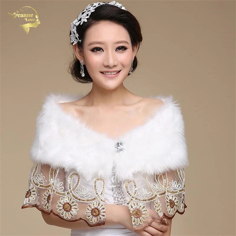 

Lace Wedding Bolero Outerwear Wedding Accessories Urged Wrap Bride Formal Winter Cape Bride Fur Shawl Wedding Jackets OJ00186