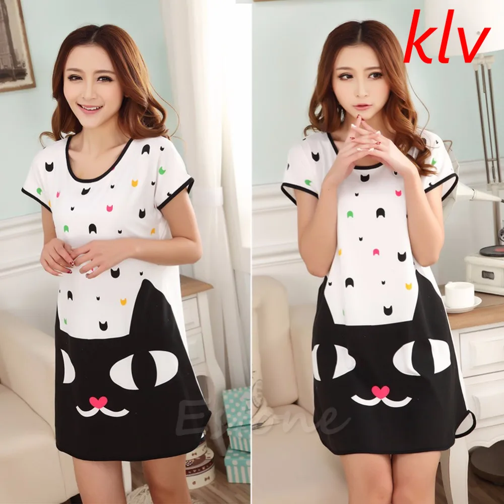KLV 2018 лето vestidos Женская милая мультяшная Пижама с точками коротким рукавом Ночная