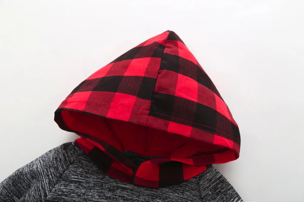 Лидер продаж клетчатая толстовка с капюшоном и карманом для маленьких мальчиков