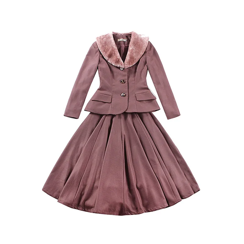 Le palais Винтаж 2018FW 50s классические джинсы с меховой подкладкой и оборки пальто