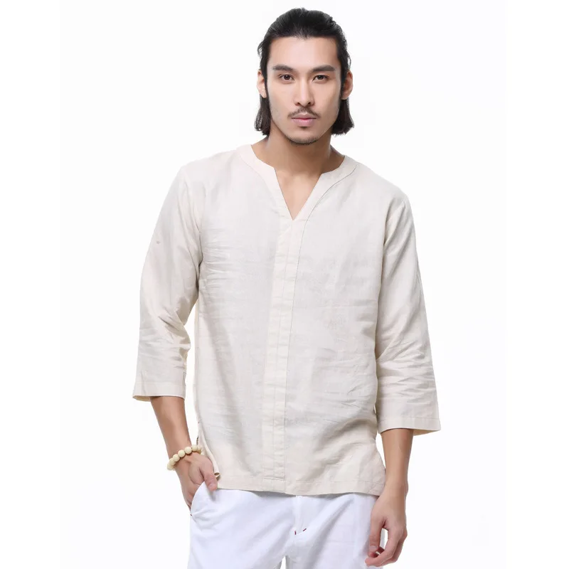 Рубашка Мужская льняная с рукавом 3/4 и V образным вырезом|men half sleeve shirt|linen shirtshirt casual