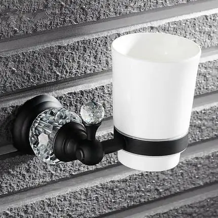 One Cup Holder Прозрачные кристально-черные наборы аксессуаров для ванной комнаты, античные масляные бронзовые аксессуары для ванной комнаты, латунные аксессуары для ванной комнаты - Цвет: One Cup Holder