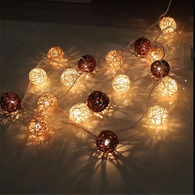 1,5 м белый кофе ротанговый шар 10LED струнный светильник теплый белый Сказочный праздничный светильник для вечерние украшения свадьбы Рождественский светильник s Garla