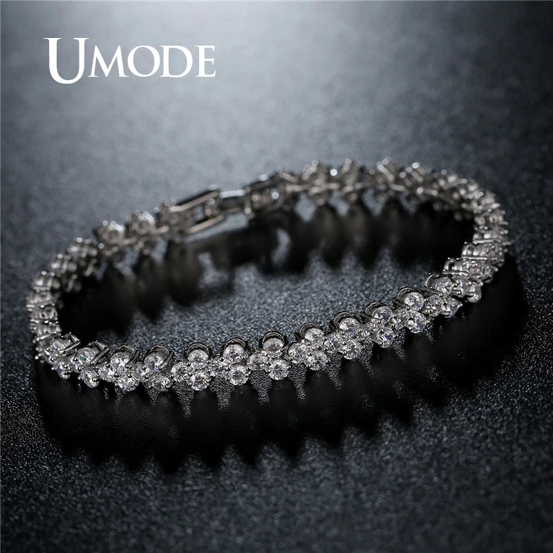 Женский прозрачный Теннисный браслет UMODE браслеты из розового золота с цирконием