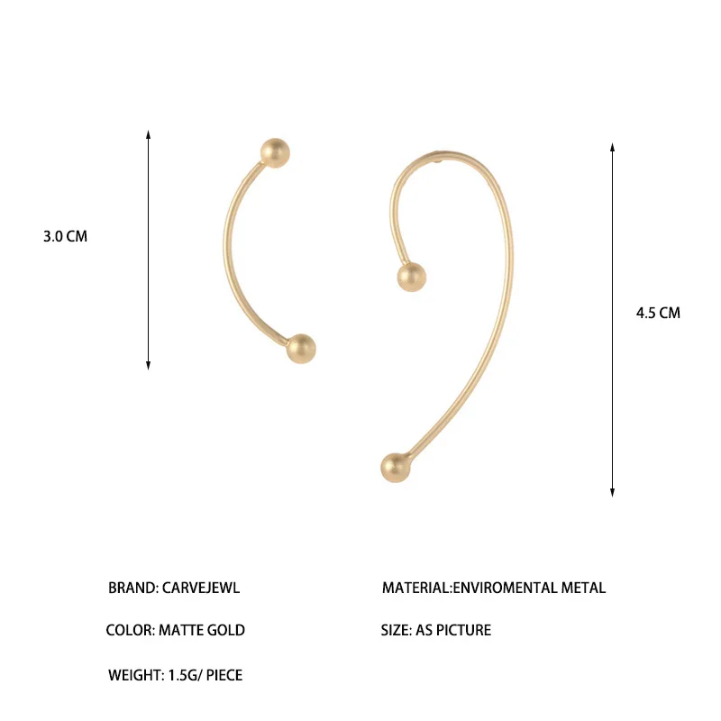 Carvejewl New Fashion matte Gold Color wire Shape Punk Ear Cuff Earrings simple asymmetric Earring For Women jewelry unique stud | Украшения
