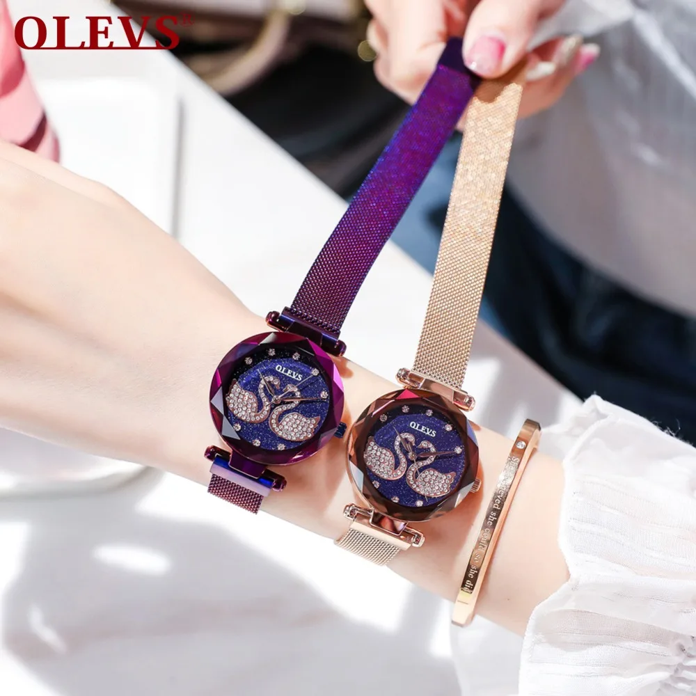 Женские кварцевые часы Reloj Mujer цвета розового золота лебедь из нержавеющей стали