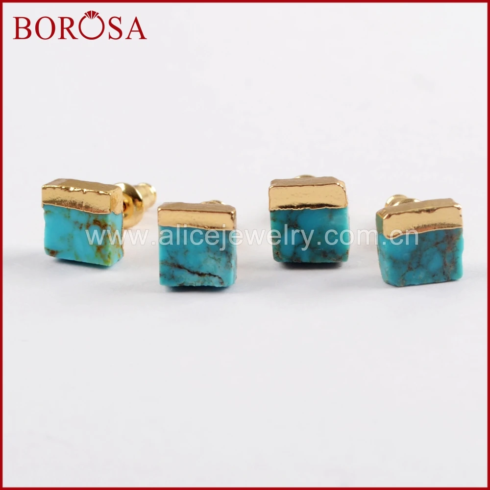 Золотистые серьги гвоздики BOROSA 5/10 пар 7 мм квадратные из синего натурального
