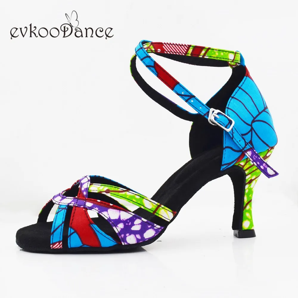 7cm heel Evkoo dance Zapatos De Baile Синие атласные танцевальные туфли в африканском стиле 7 см латинские Бальные Сальса Танцевальная обувь для женщин и девушек - Цвет: 7cm heel