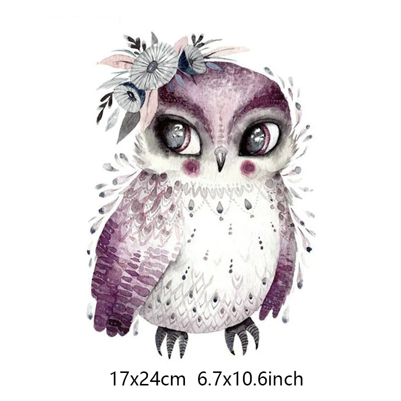 Owl Нашивки с изображением волка единорога, тигра, перьев, железные полосатые наклейки для одежды, термопечать, а-уровень, моющиеся, сделай сам, термопередача - Цвет: Owl