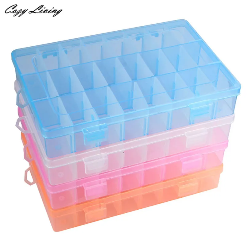 4 цвета регулируемый пластиковый ящик для хранения с 24 отсеками ювелирные
