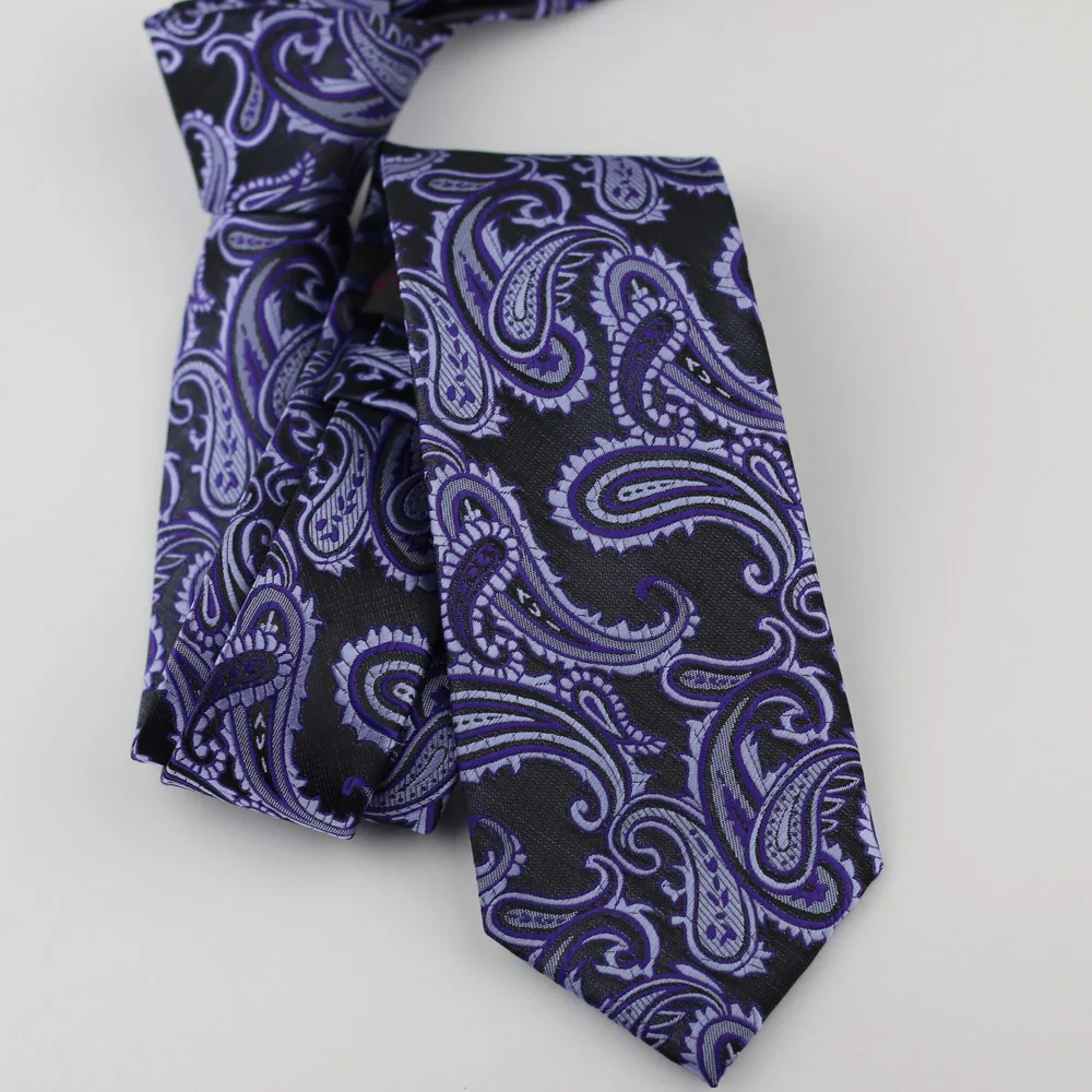 Мужские галстуки для костюма новый дизайн черный с пурпурным/серебристым Пейсли