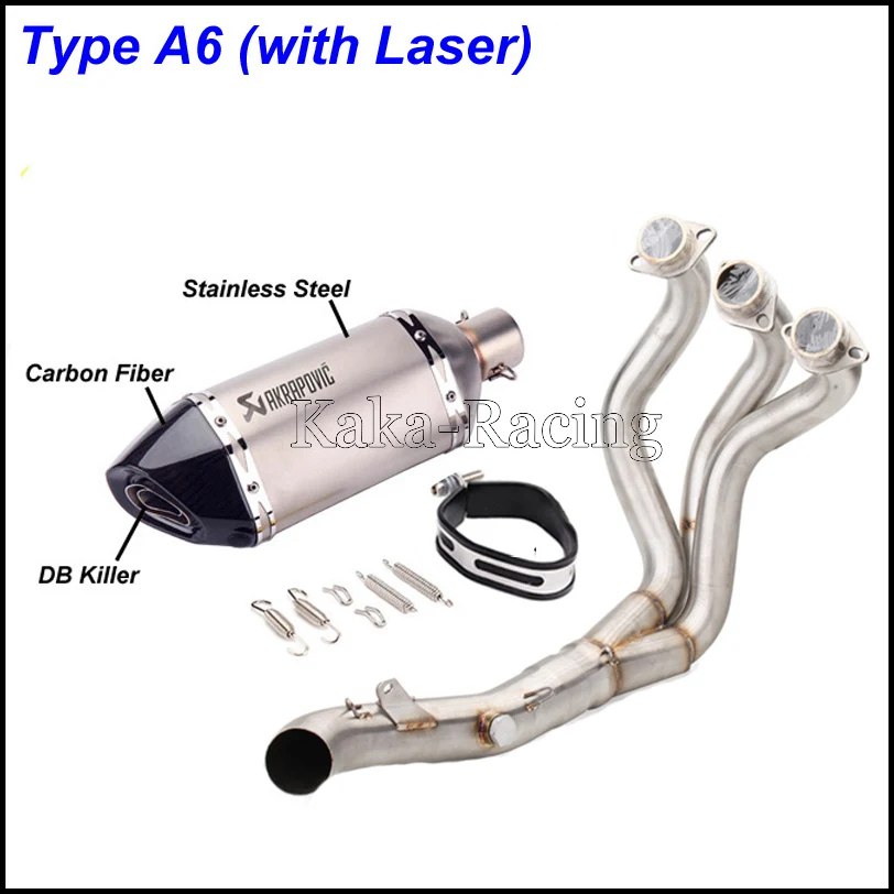 Type A6(Laser) MT09 FZ09 мотоциклетная выхлопная система без шнуровки Модифицированная труба Akrapovic глушитель из углеродного волокна для Yamaha MT-09 FZ-09 - Цвет: Type A6(Laser)