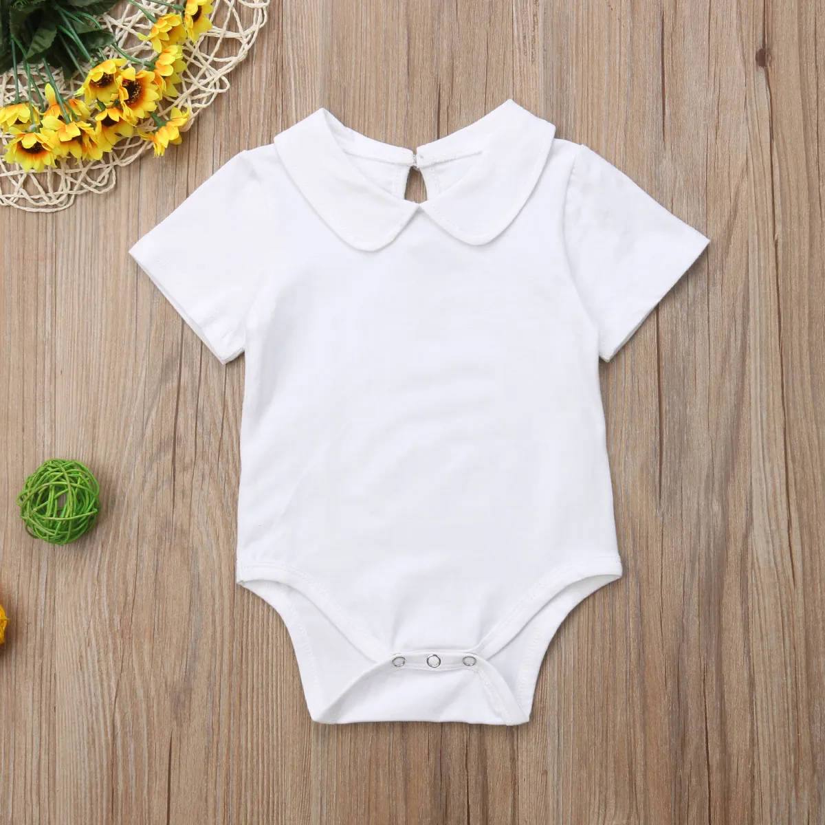 Brand New Newborn Infant Baby Girls Boys Casual Bodysuit Short Sleeve Peter Pan Collar Solid Cotton Jumpsuits Playsuit 0-1Y