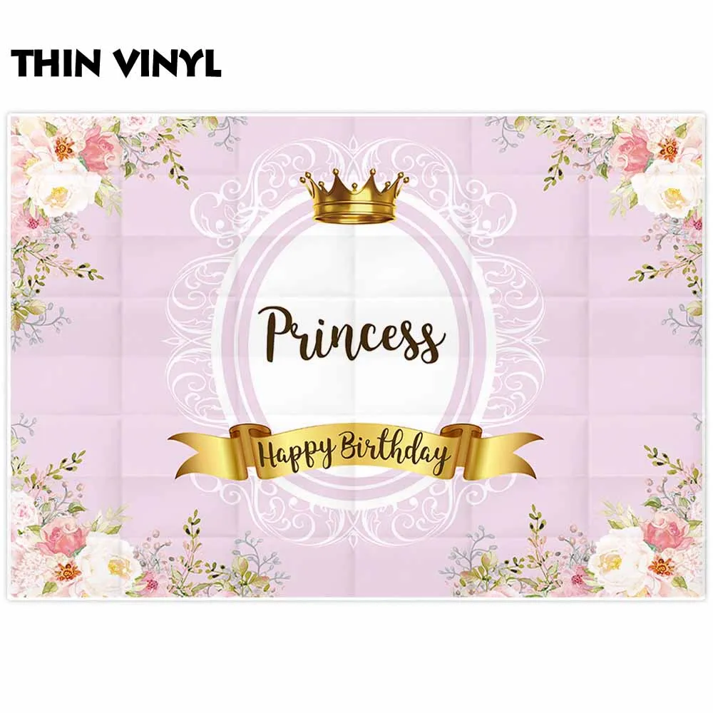 Allenjoy фон для фотосъемки с розовыми цветами и золотой короной маленькой принцессы