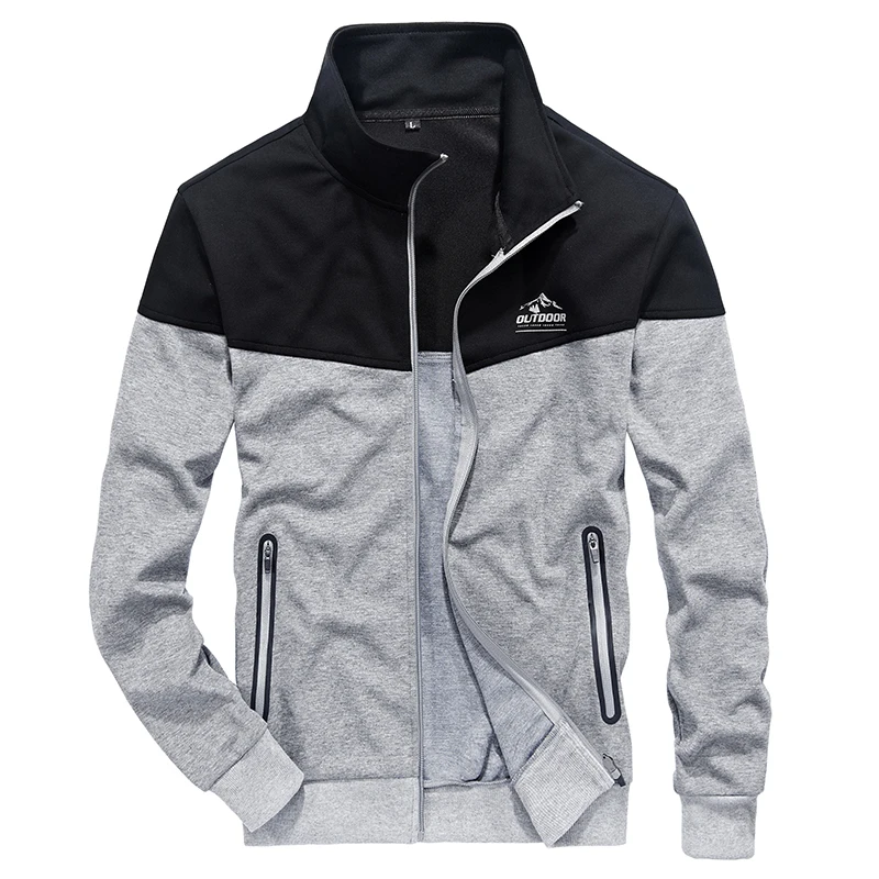 

New Autumn Winter Large Size Sweater Suit Male Hooded Fleece with Thickened Outwear Sweatshirts Black Gray Patchwork Set Men 3XL