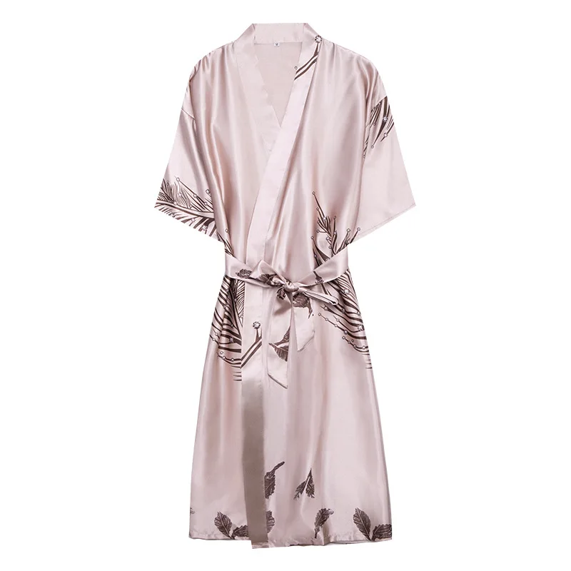 New Pajamas Summer Ladies Large Size Short Sleeve Robe Wholesale Long Silk Printed Sexy Bathrobe