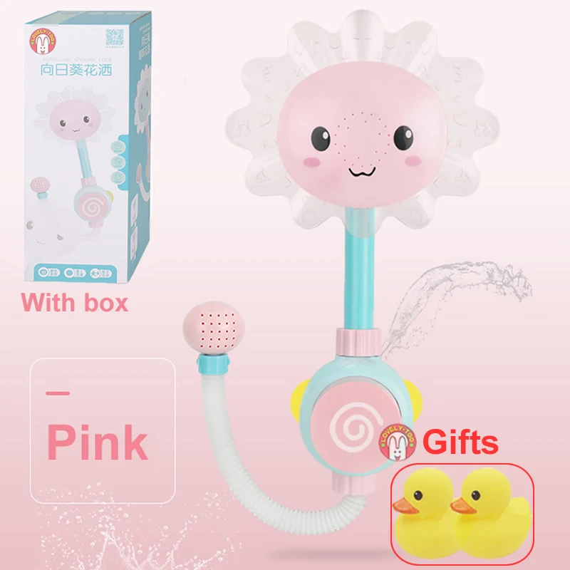 Pink with box Детские Игрушки для ванны, детские игрушки для ванной, детские игрушки для ванной, душ на присоске, спрей для купания, подарок для новорожденных, резиновая утка - Цвет: Pink with box