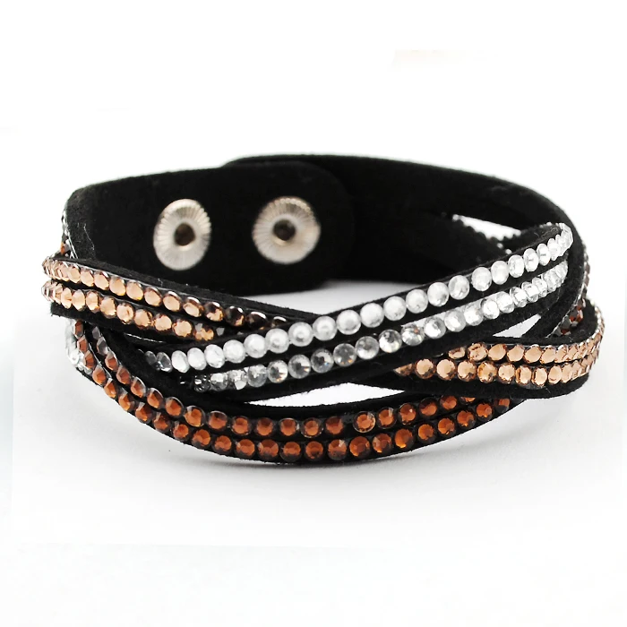 Новые модные ювелирные изделия Хрустальные кожаные браслеты-шармы для женщин