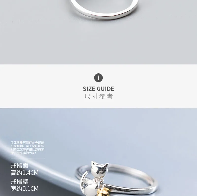 Fashion women's jewelry S925 silver single zircon pendant kitten adjustable special design rings finger ring wedding gift