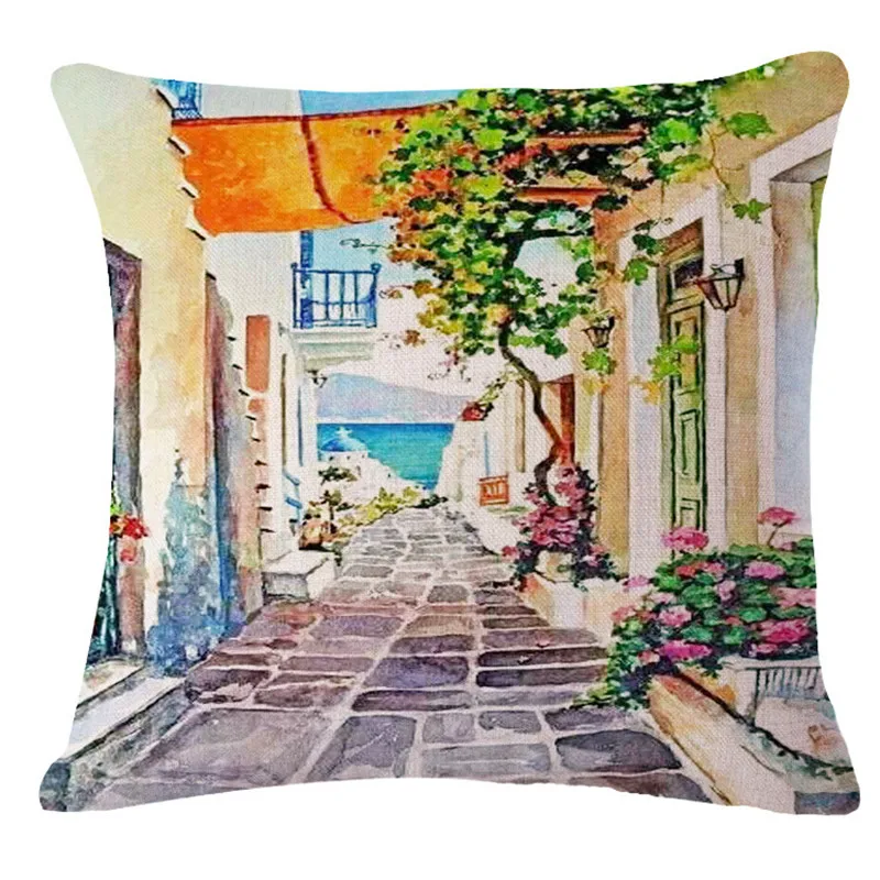 Vintage European Streets Oil Painting Throw Pillow Cover Decorative Massager Pillows Case Zip DIY Home Decor Gift&quot18X18'' | Дом и