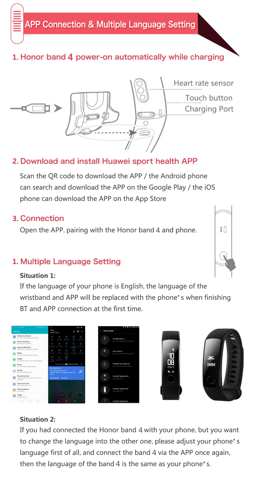 huawei Honor Band 4 стандартная версия Смарт-браслет 0,95 дюйма сенсорный экран фитнес-браслет трекер сердечного ритма сна оснастка