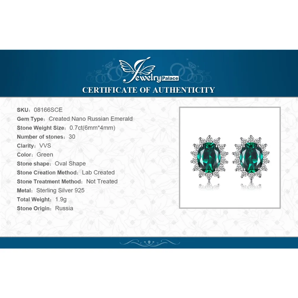 Jewelrypalace Овальный 2.5ct создан Изумруд Серьги 925 серебро серьги для Для женщин