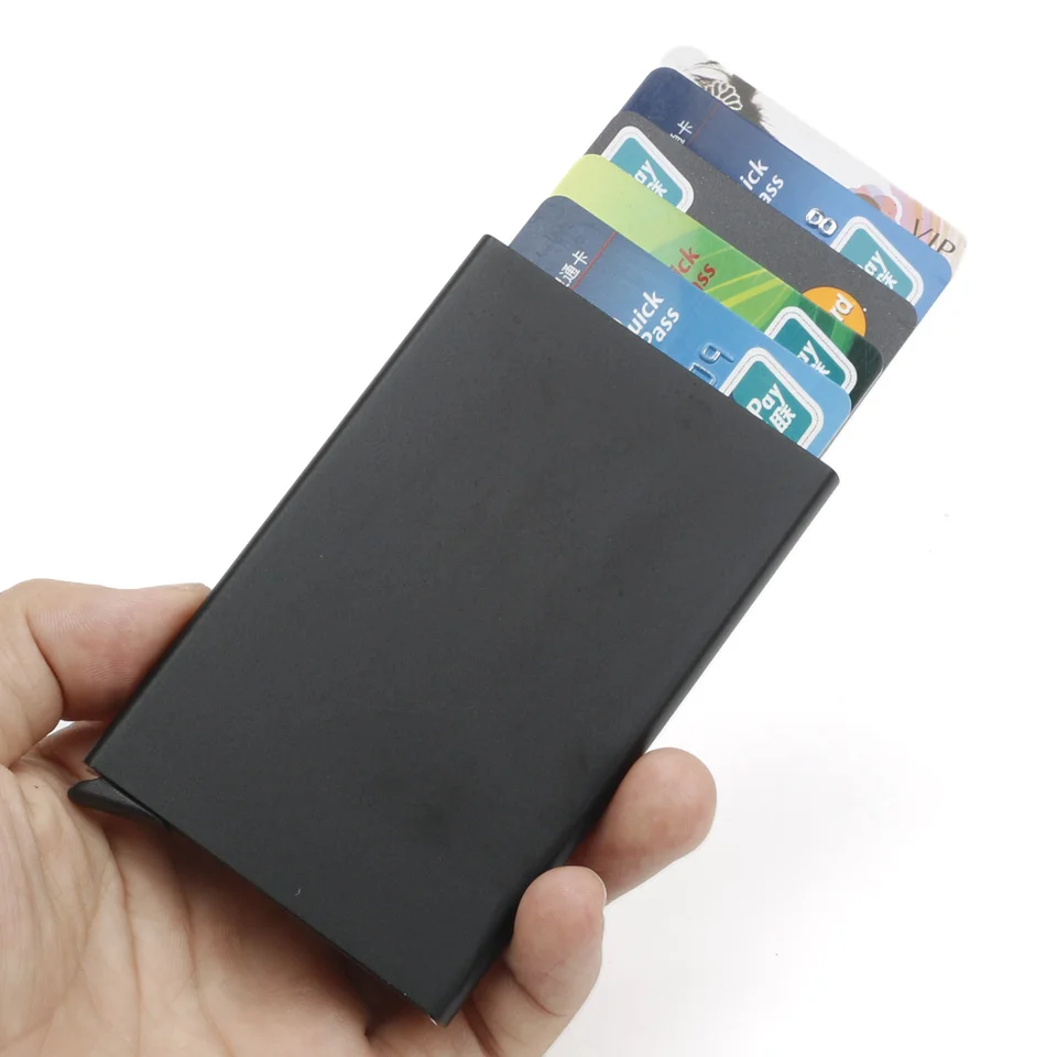 metal holder Для мужчин или Для женщин RFID кредитной держатель для карт из искусственной кожи тонкий кошелек двойной коробка Алюминий визитница маленький антимагнитных кошелек мода - Цвет: metal holder