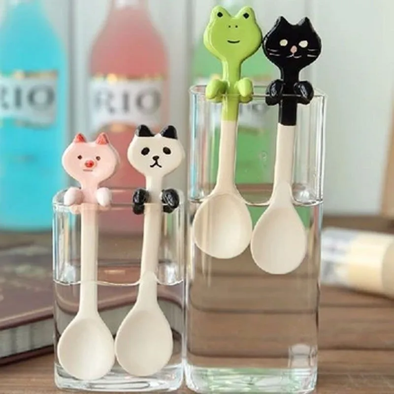 Керамическая ложка для соуса с милыми животными 1 шт. перемешивания кофейная